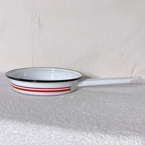 Vintage Chefmate Enamelware White  Red Skillet Frying Pan